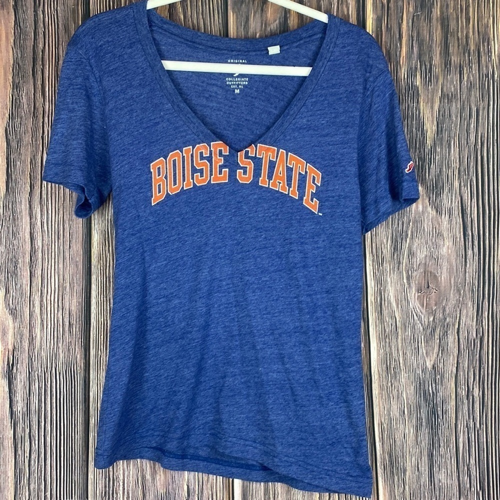 Woman’s Boise State University Blue Cotton Blend V Neck Tee- Size Medium